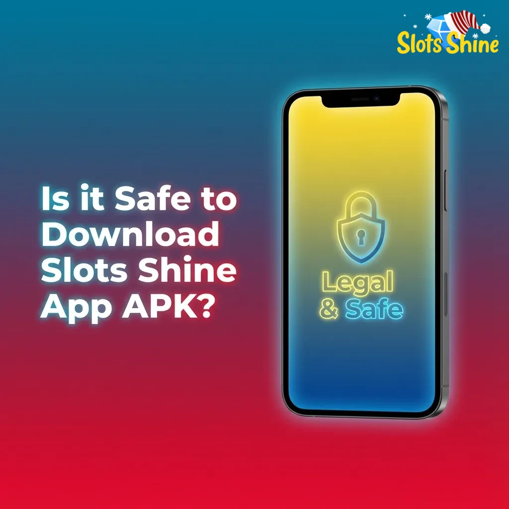 Illustration promoting Slots Shine APK safety with licence badge, SSL lock icon, and secure payment and data symbols