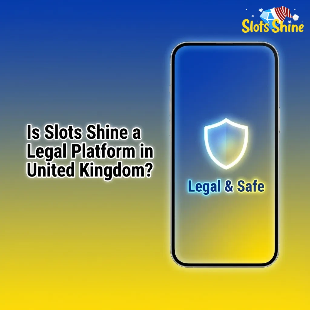 Graphic titled “Is Slots Shine a Legal Platform in United Kingdom?” highlighting its UK-licensed, regulated online gambling status
