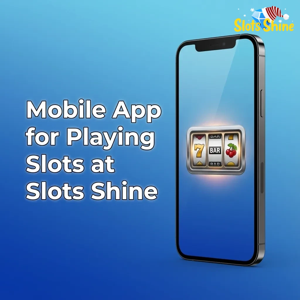 Smartphone displaying the Slots Shine mobile app lobby with slot game icons and one-handed navigation controls.