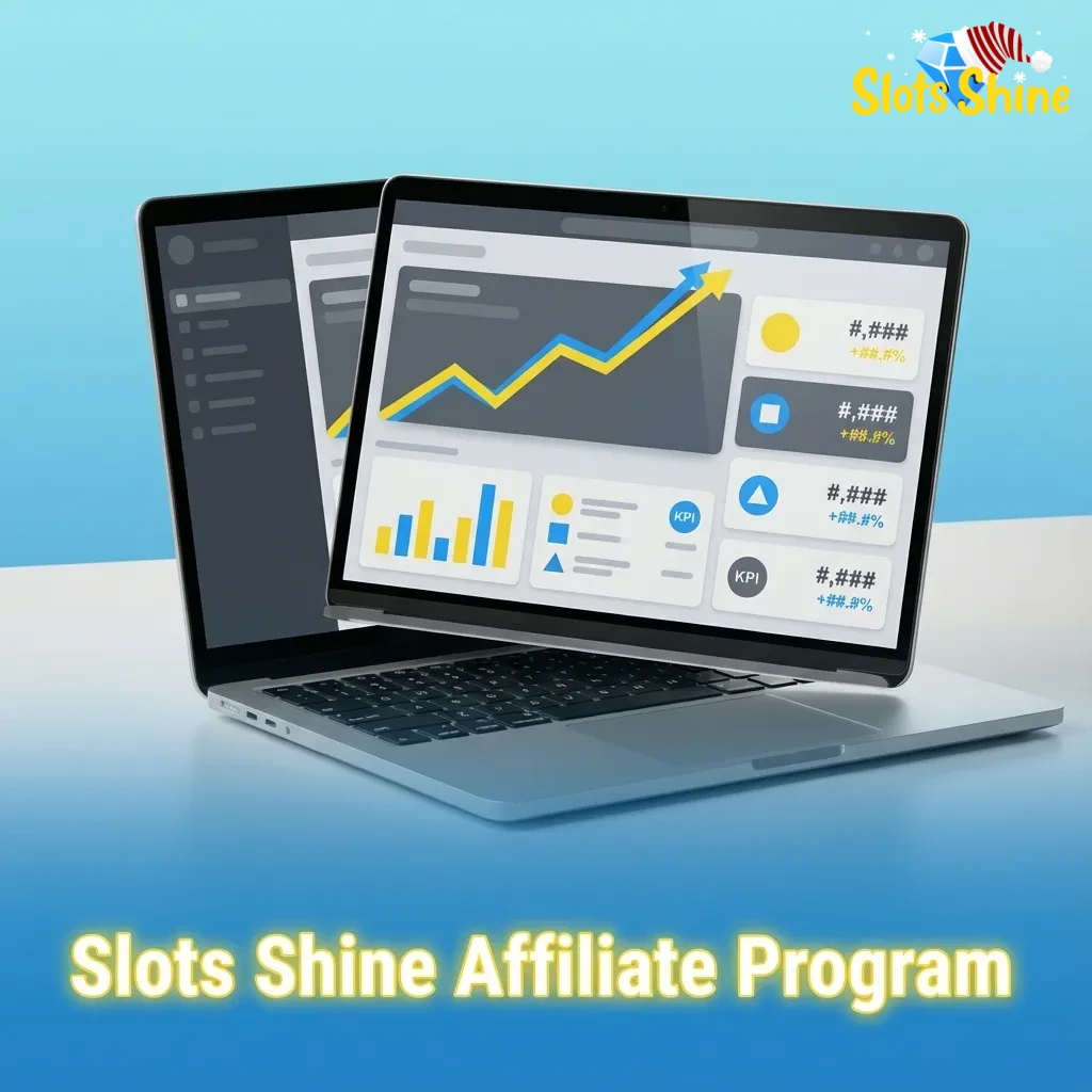 Slots Shine Affiliate Program banner highlighting commissions for referring new betting site players via tracking links and marketing tools