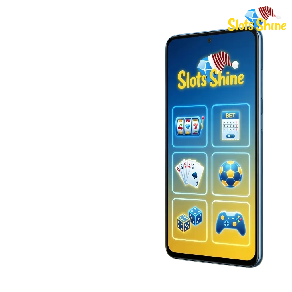 Person using the Slots Shine Android casino app on a smartphone, showing betting and slot games, UK-focused