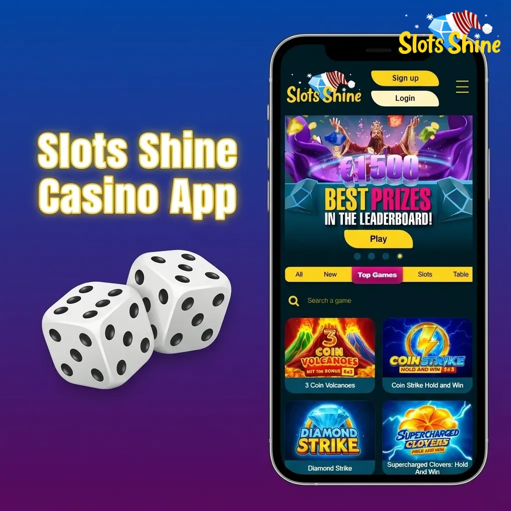 Slots Shine casino app home screen showing slots, live roulette, football bets, and live dealer tables on a mobile device