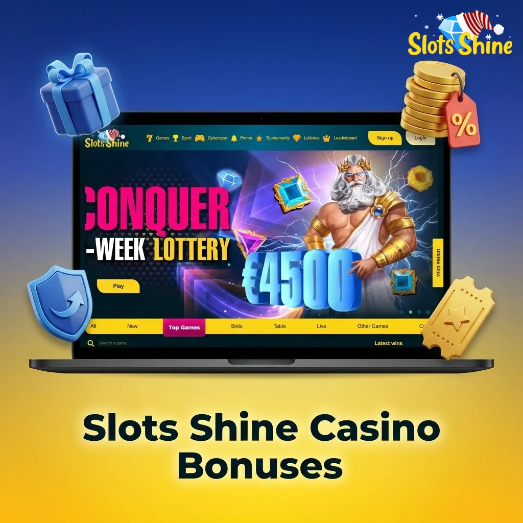 Slots Shine Casino bonus icons for matched deposits, free spins, reload offers, and live casino cashback