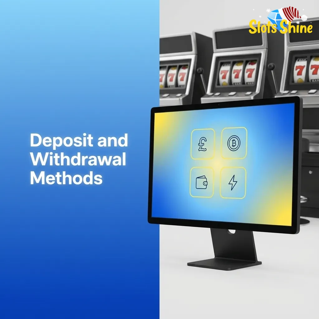 Slots Shine deposit and withdrawal icons for cards, e-wallets, bank transfer, Apple Pay, Google Pay and cryptocurrencies