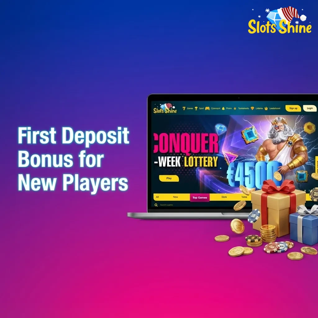 Slots Shine UK welcome offer showing 100%, 125%, 150% first deposit bonus tiers with wagering terms highlighted