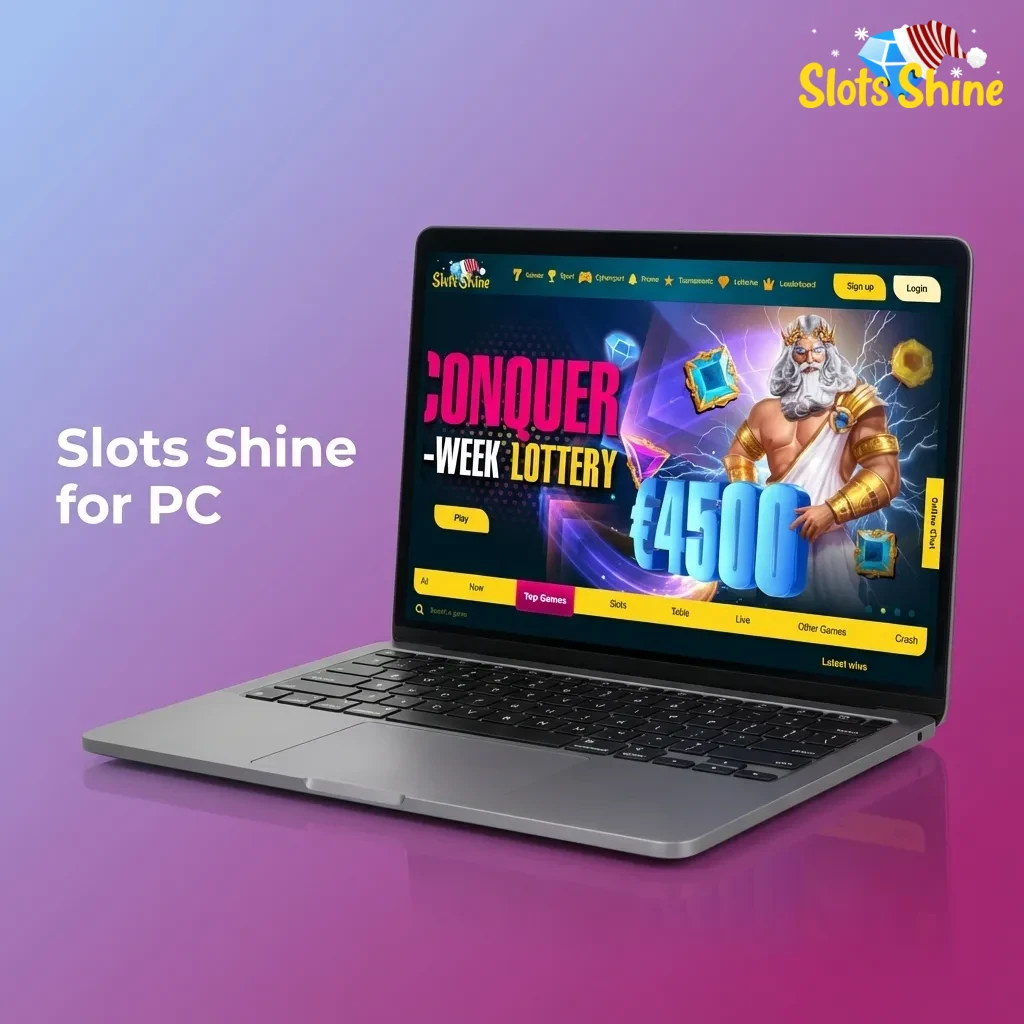 Slots Shine casino website open on a desktop PC screen in a browser, showing lobby and games list