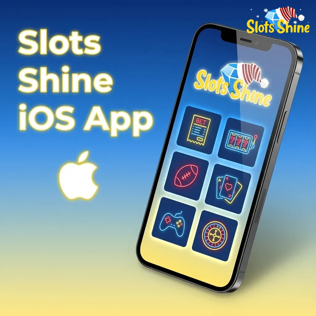iPhone showing Slots Shine iOS app home screen with sports betting, live odds, and casino game options