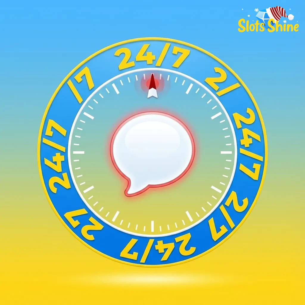 Illustration of a Slots Shine player using live chat support on a laptop and phone, with chat bubbles and headset agent