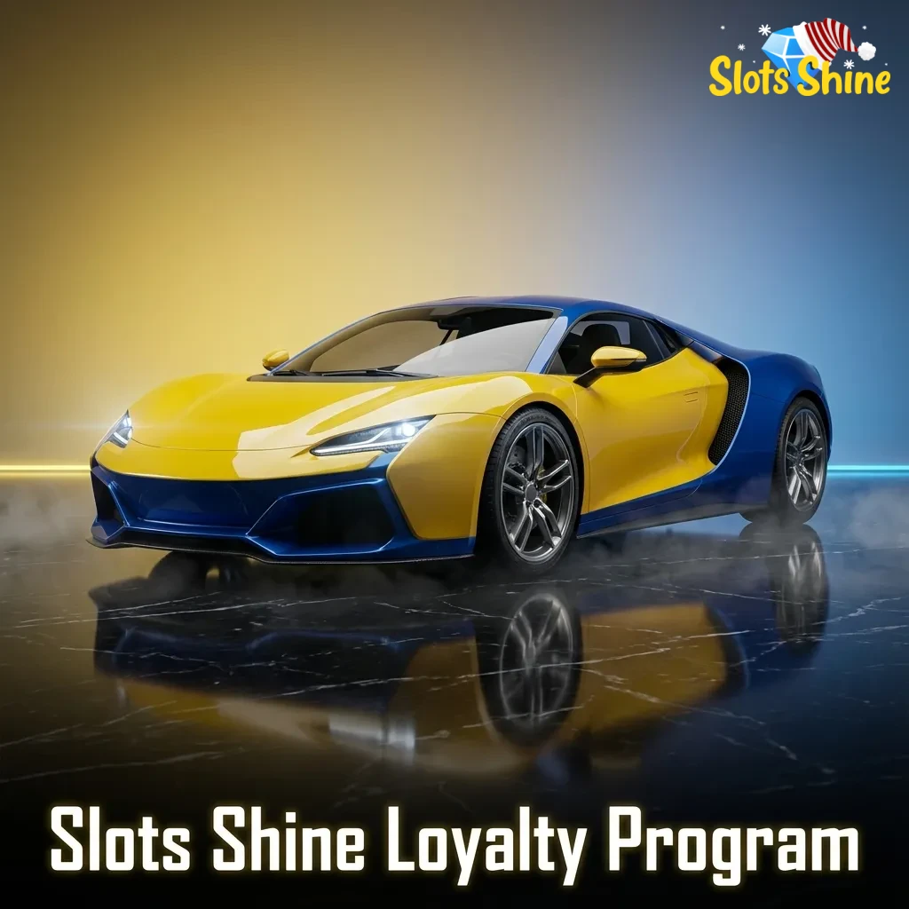 Slots Shine Loyalty Program screen showing loyalty tiers, points balance, and casino rewards like cashback and VIP perks