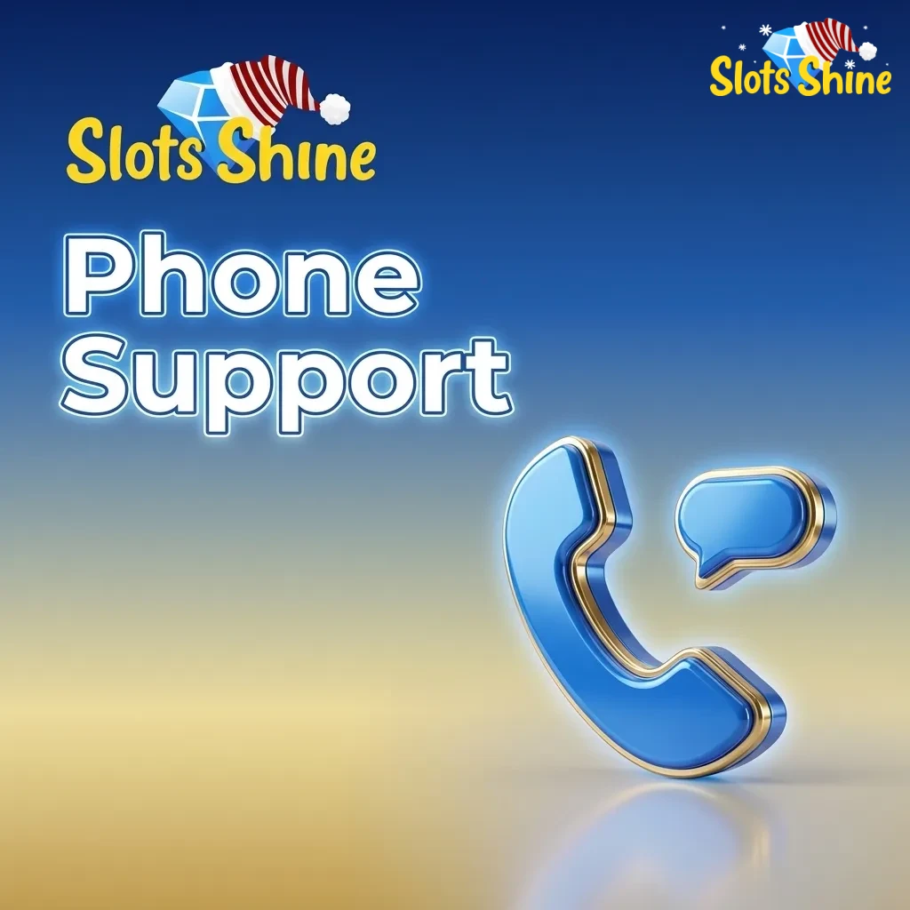 Slots Shine phone support agent on headset helping a customer via helpline, with phone and support icons in the background