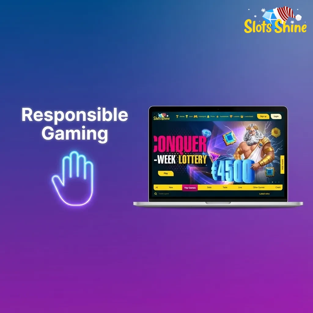 Responsible gaming banner for Slots Shine casino, highlighting limits, time‑outs, and safer play guidance