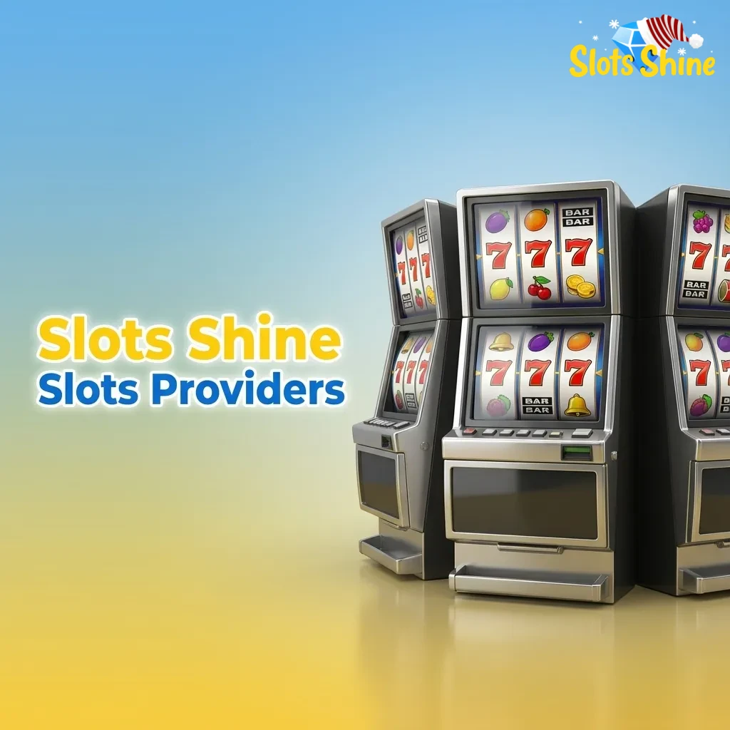 Slots Shine lobby showing logos of major slot providers and text highlighting 60+ studios and 1,400+ games