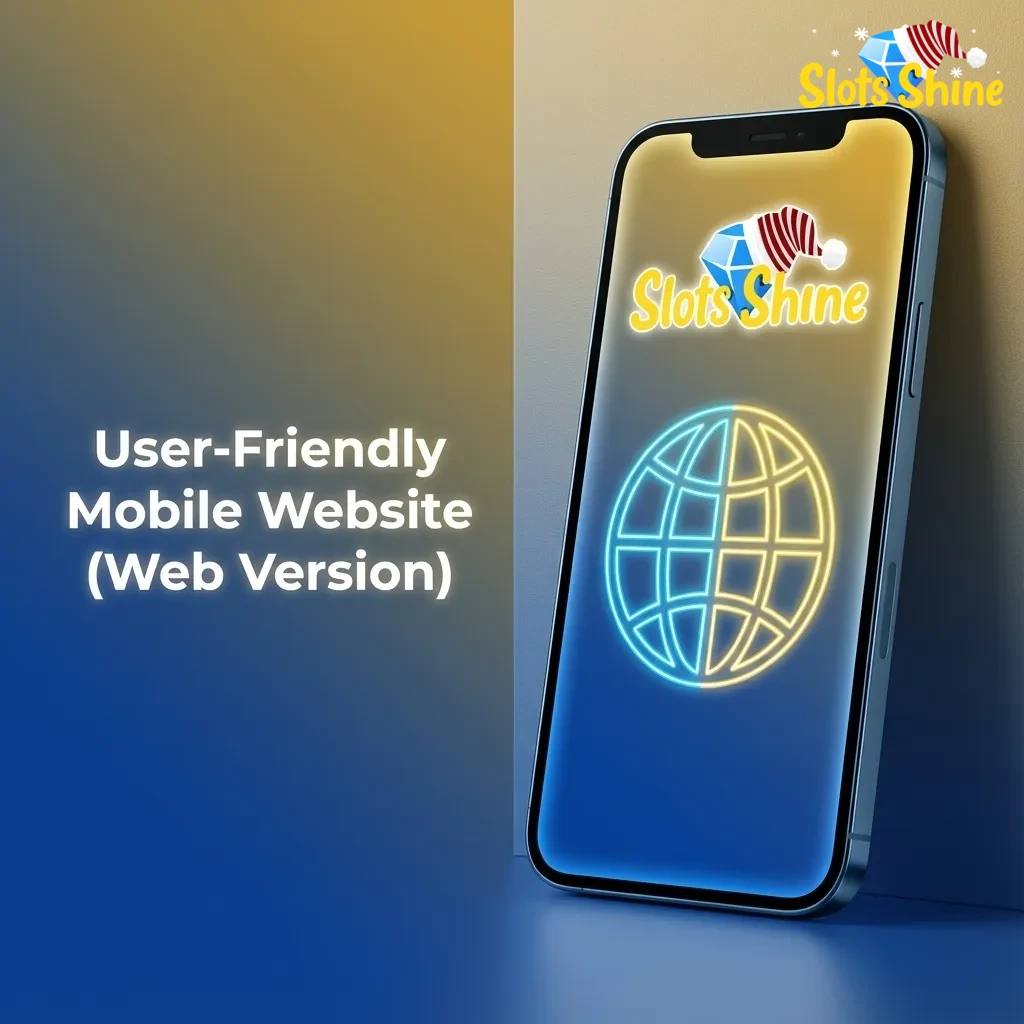 Hand holding smartphone showing responsive Slots Shine mobile website with game thumbnails, bet slip and cashier menu