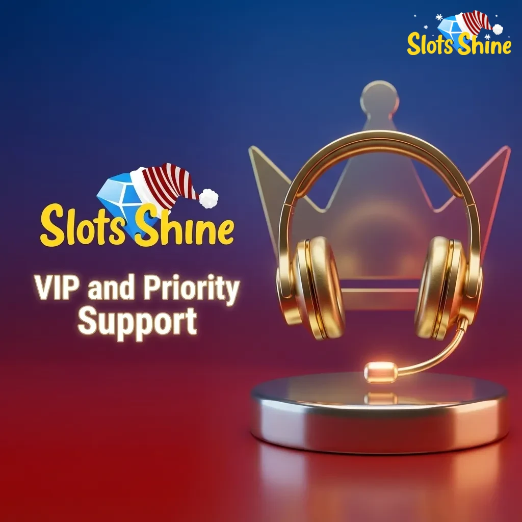 Illustration of a VIP casino player receiving priority Slots Shine support via phone, email, and live chat queues.