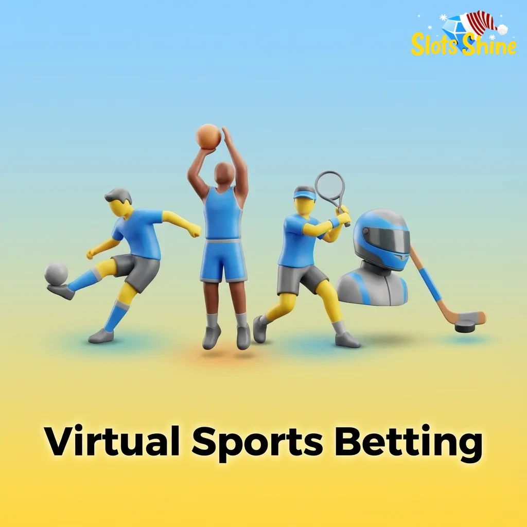 Illustration of virtual sports betting with simulated football, racing events and odds displayed on glowing digital screens