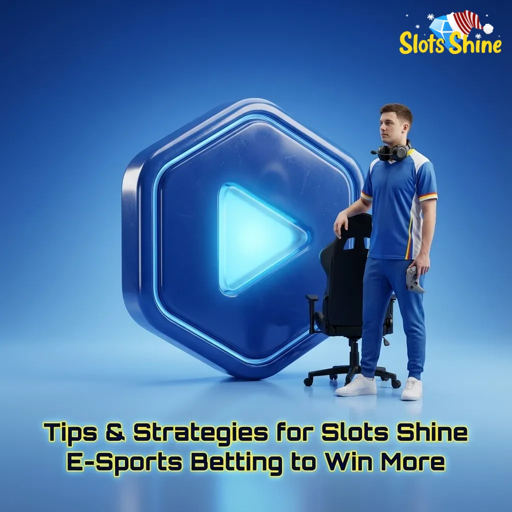 Graphic for “Tips & Strategies for Slots Shine E‑Sports Betting” with icons for bankroll, research, odds, and discipline