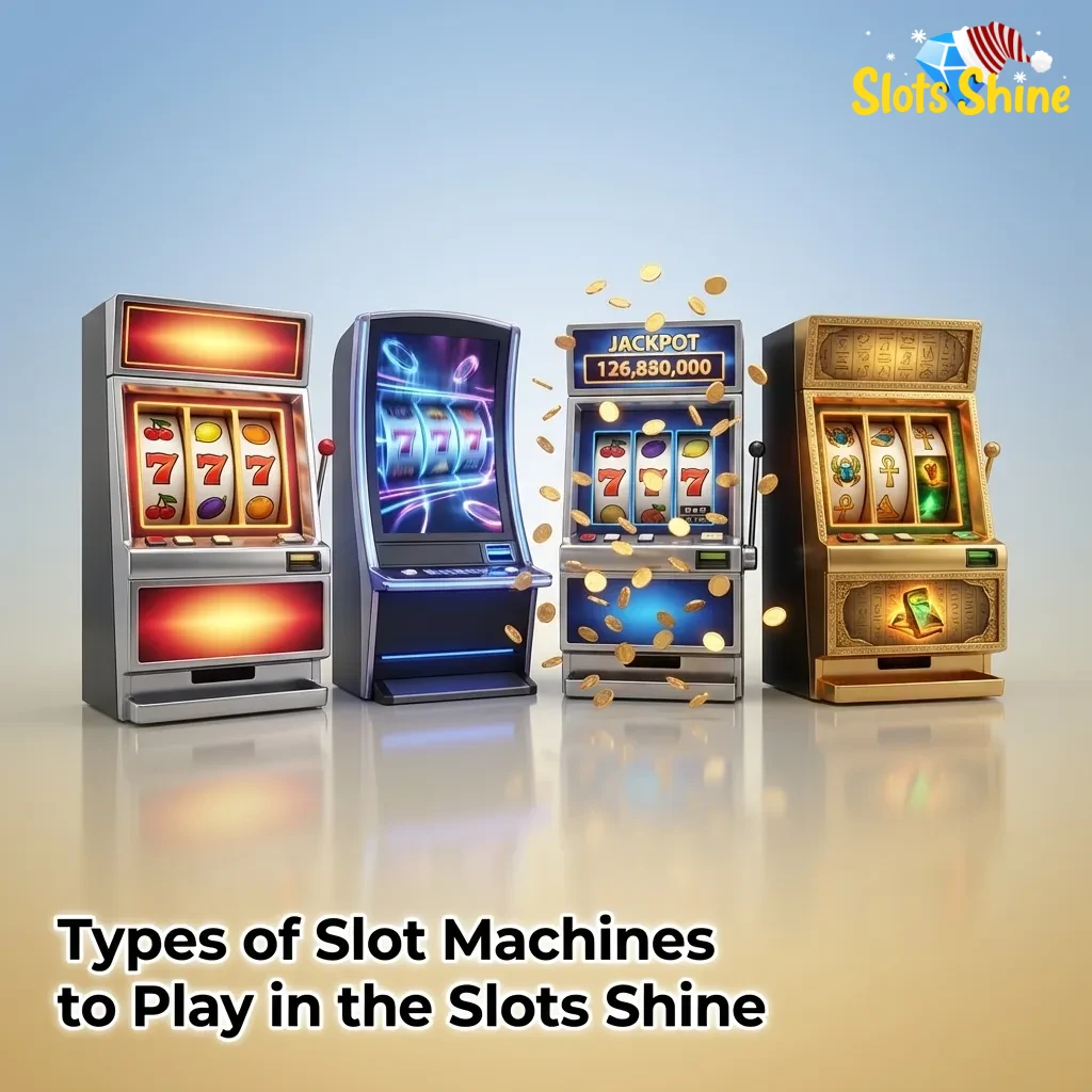 Colorful Slots Shine lobby screen showing many slot machine types and titles like classic, video, Megaways and jackpot slots